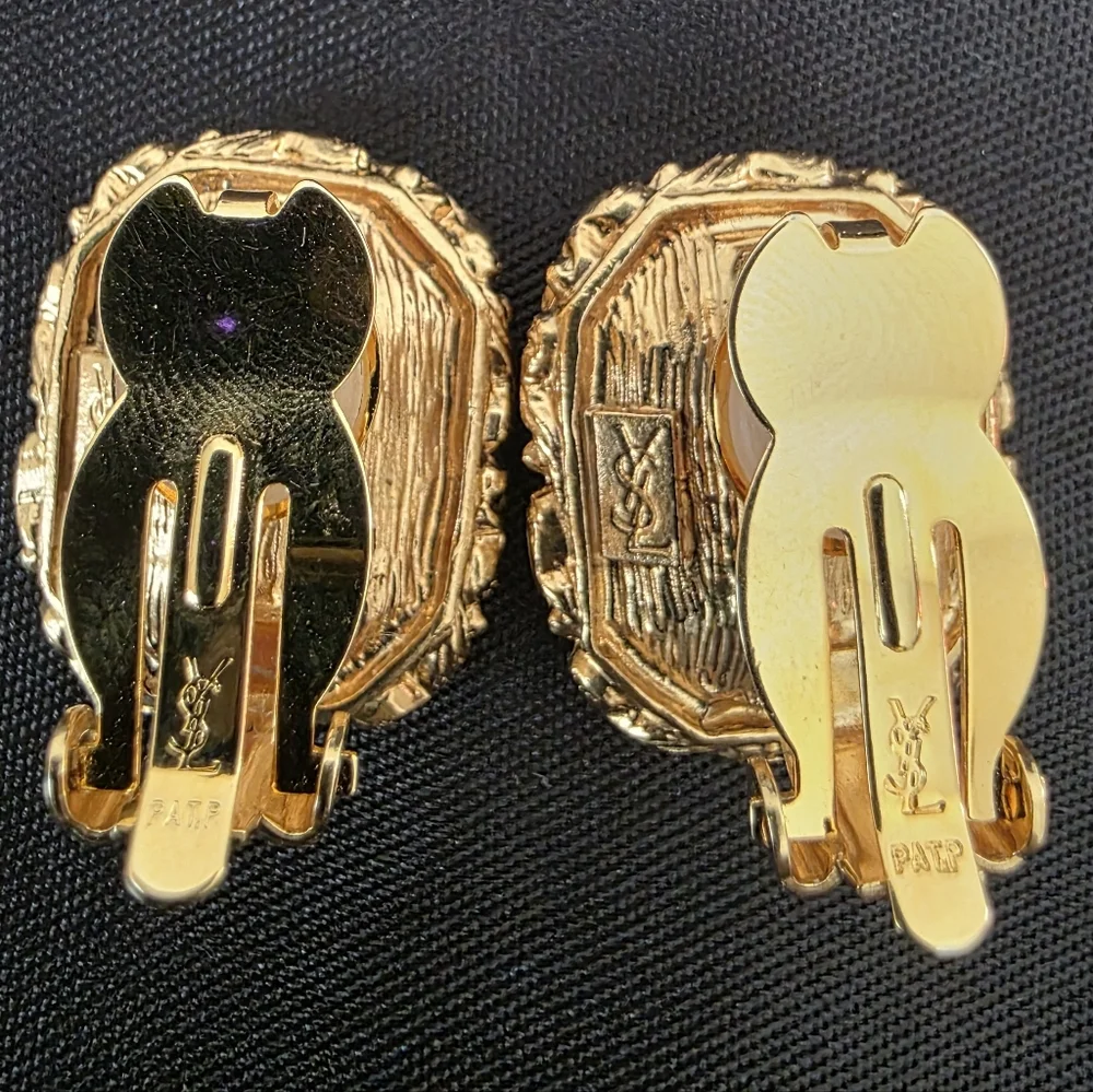 Auth YSL Yves Saint Laurent Emerald Light Blue Clip-on Earrings